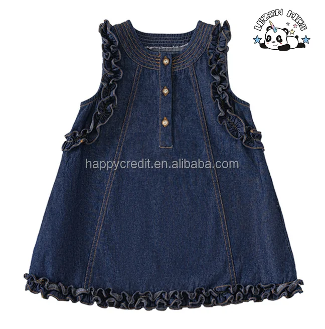 LEZONKIDS - ODM Customizable Girls Casual Denim Dress Ruffle Sleeves Solid Washed Knee-Length Party Style for Toddlers Summer